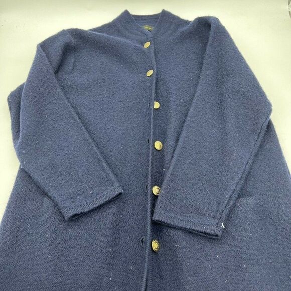 Harris Wallace Blue 100% Wool Button Up cardigan sweater Women’s Large Vintage - Picture 1 of 5